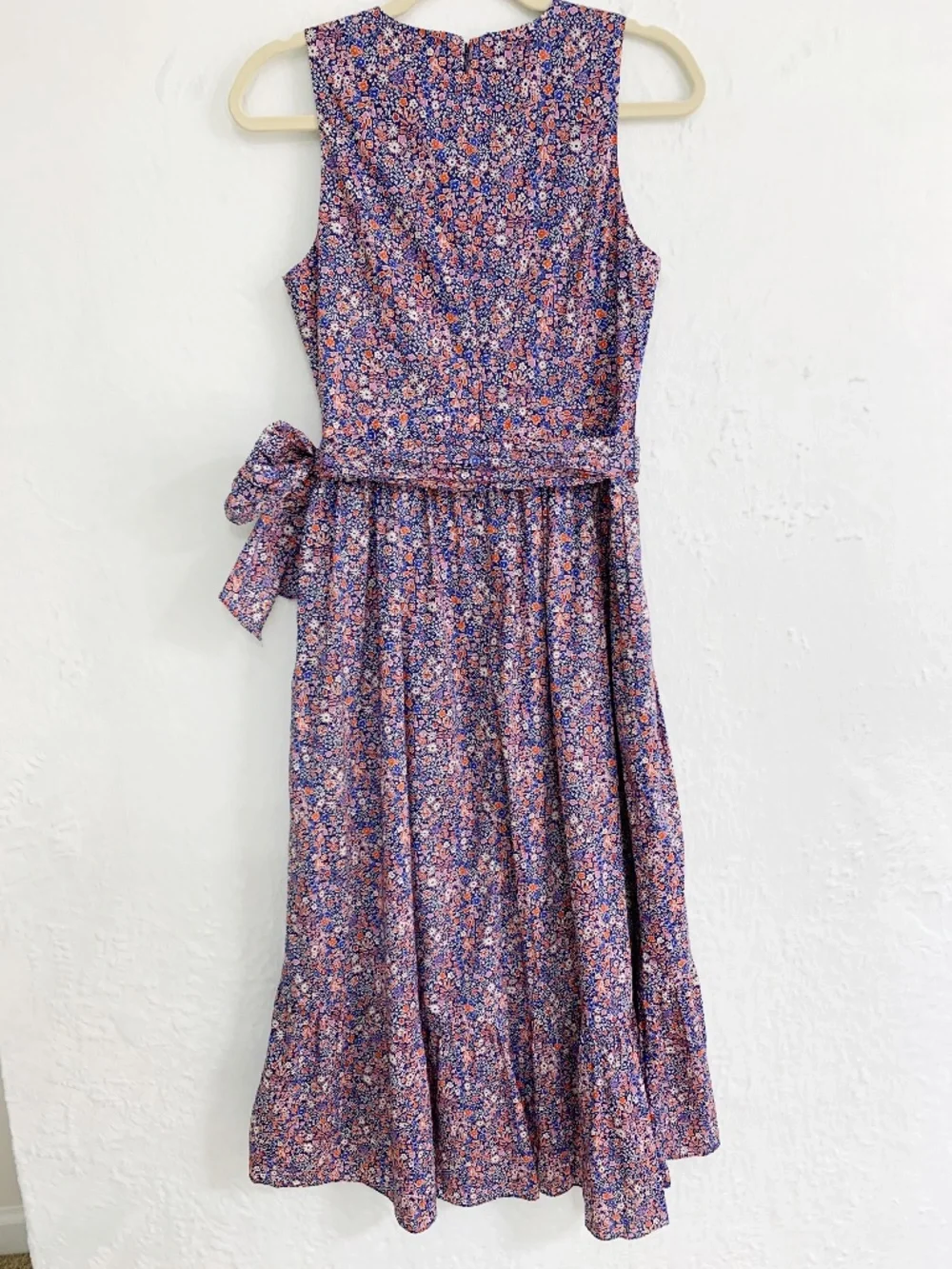 J. Crew Liberty Fabric Kayoko Deep Blue Floral Tie Waist Midi Dress Sz 4